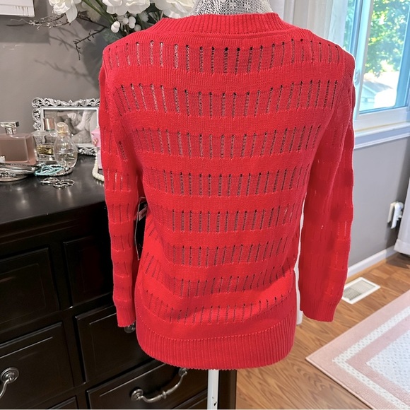 Anne Klein Vibrant Raspberry Red Open-Knit Cardigan Size M - Picture 8 of 15